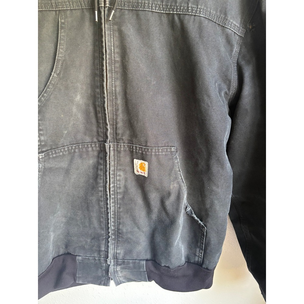 Carhartt J131 BLK Thrashed Faded Black Thermal Lined Duck Hooded Jacket Mens LG - Picture 3 of 11